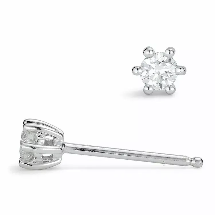 2 x 0,10 ct diamant solitaireørestikker i 14 karat hvidguld med diamant 