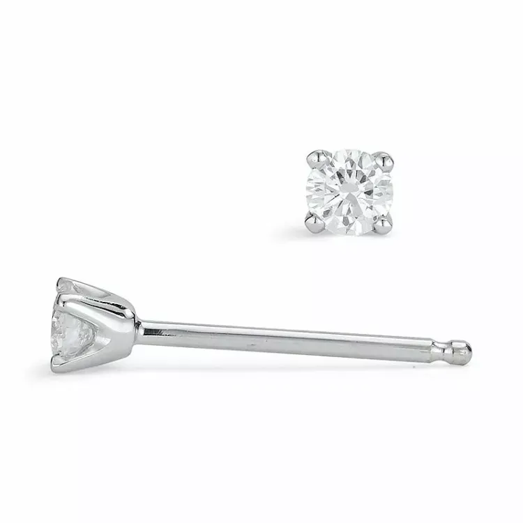 2 x 0,08 ct diamant solitaireørestikker i 14 karat hvidguld med diamant