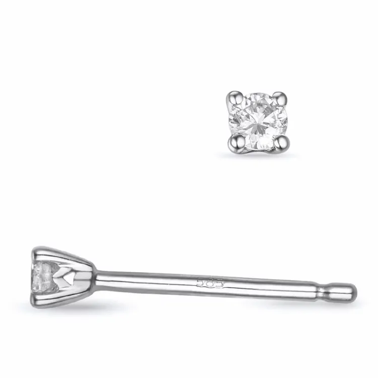 2 x 0,05 ct solitaireørestikker i 14 karat hvidguld med diamant