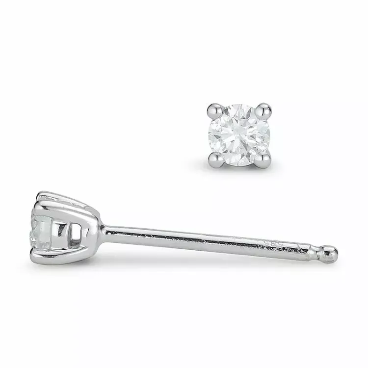 2 x 0,09 ct diamant solitaireørestikker i 14 karat hvidguld med diamant
