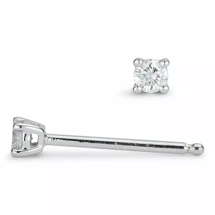 2 x 0,05 ct solitaireørestikker i 14 karat hvidguld med diamant