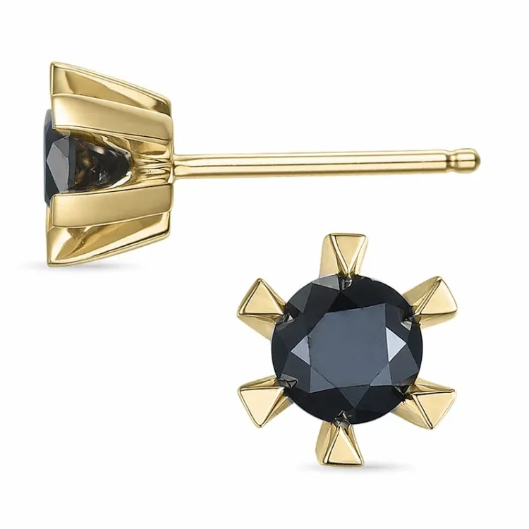 2 x 0,41 ct sorte diamant solitaireørestikker i 14 karat guld med sort diamant