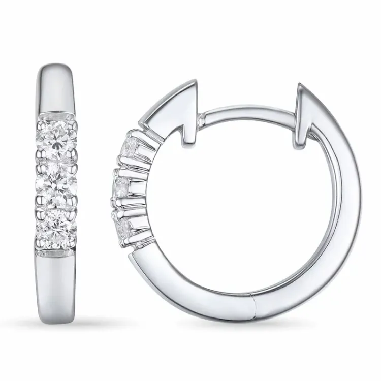 14 mm creoler i 14 karat hvidguld med diamant