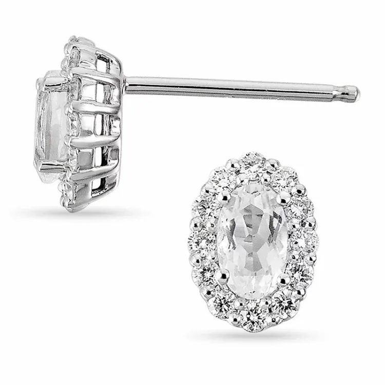 ovale diamant ørestikker i 14 karat hvidguld med diamant og kvarts