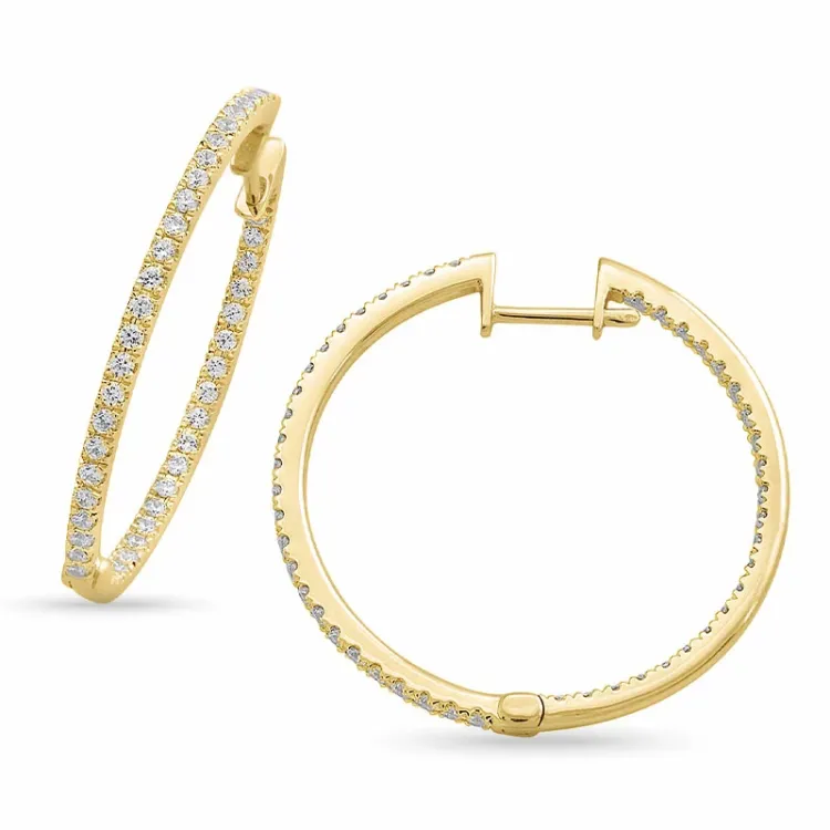 28 mm diamant creoler i 14 karat guld med diamant