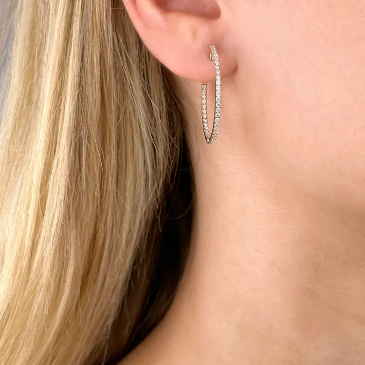 28 mm diamant creoler i 14 karat guld med diamant