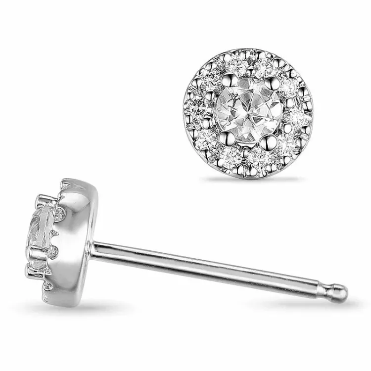 runde kvarts diamantøreringe i 14 karat hvidguld med diamant og kvarts