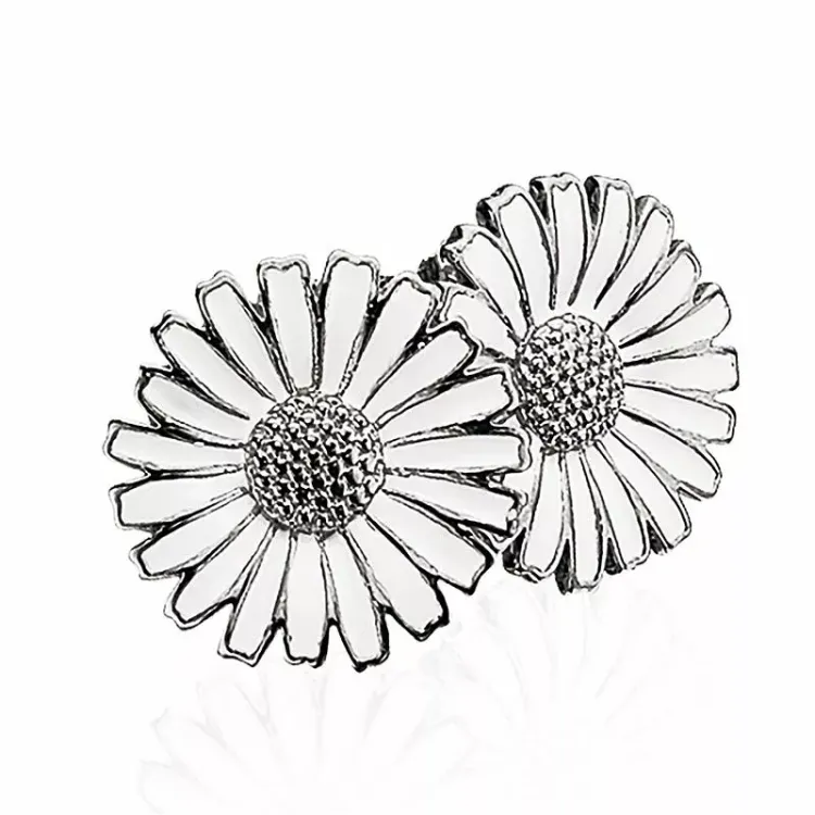 16 mm scrouples marguerit øreringe i sølv hvid emalje