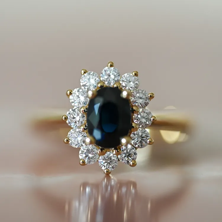 safir rosetring i 14 karat guld 0,55 ct 1,00 ct