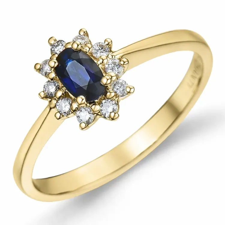 safir rosetring i 14 karat guld 0,11 ct 0,35 ct