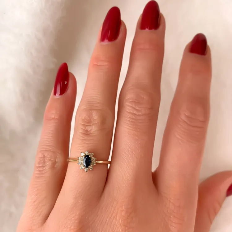 safir rosetring i 14 karat guld 0,11 ct 0,35 ct