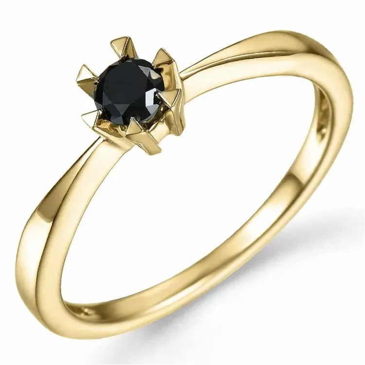 0,20 ct sort diamant solitairering i 14 karat guld 0,20 ct