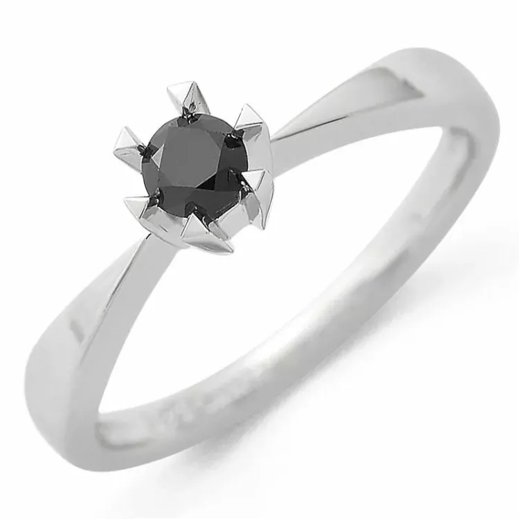 0,20 ct sort solitairering i 14 karat hvidguld 0,21 ct