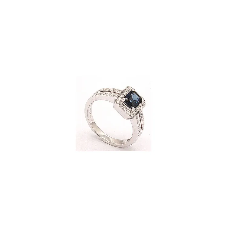 blå safir ring i 14 karat hvidguld 0,43 ct 1,05 ct