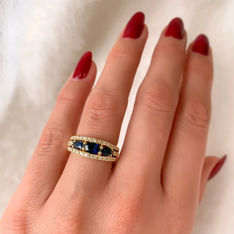 safir diamantring i 14 karat guld 0,21 ct 1,35 ct