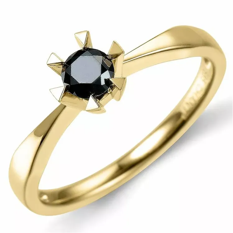 0,30 ct sort solitairering i 14 karat guld 0,32 ct
