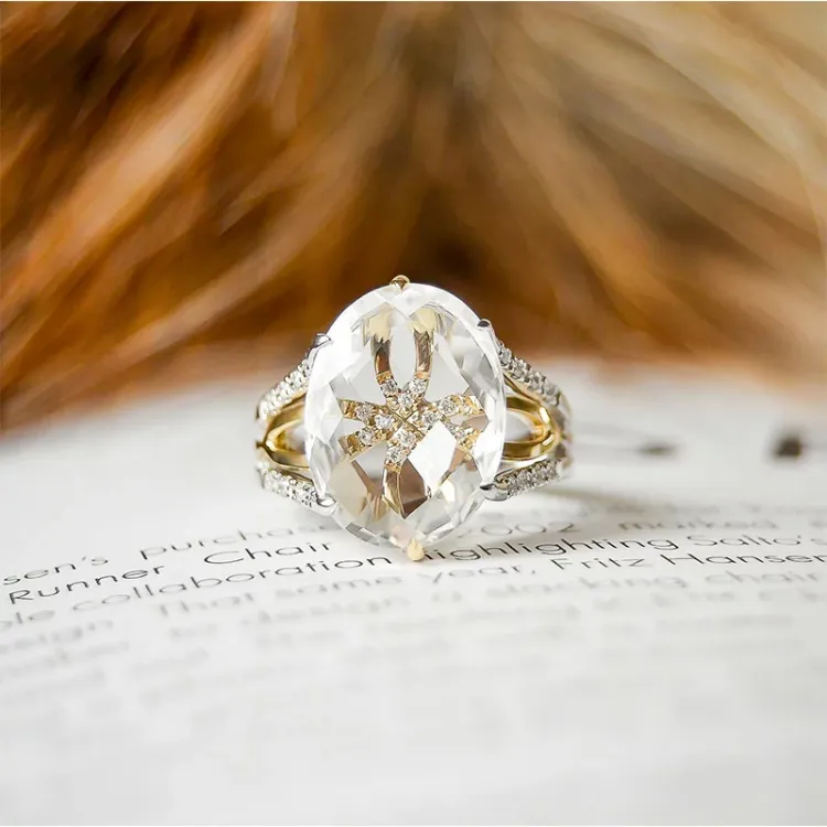 kvarts diamantring i 14 karat guld.- og hvidguld 0,16 ct 6,00 ct