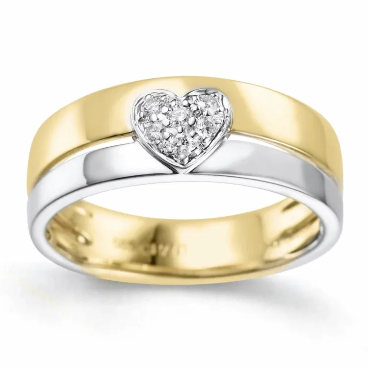 hjerte ring i 14 karat guld.- og hvidguld 0,08 ct