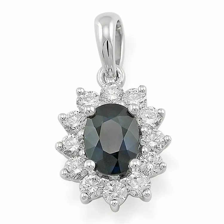 safir rosetvedhæng i 14 karat hvidguld 0,55 ct 1,05 ct