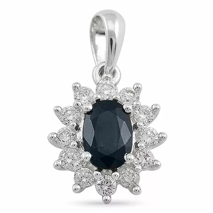 safir rosetvedhæng i 14 karat hvidguld 0,26 ct 0,65 ct