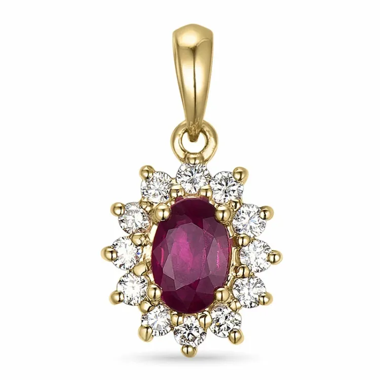 rubin rosetvedhæng i 14 karat guld 0,26 ct 0,63 ct