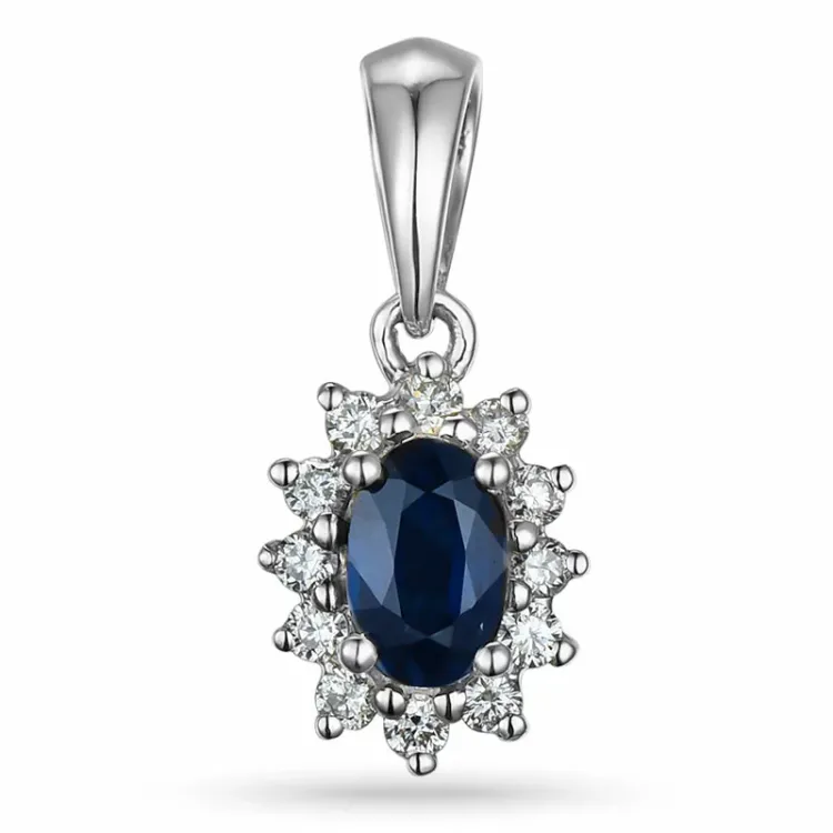 safir rosetvedhæng i 14 karat hvidguld 0,10 ct 0,35 ct