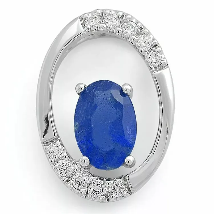 ovalt safir vedhæng i 14 karat hvidguld 0,06 ct 0,65 ct