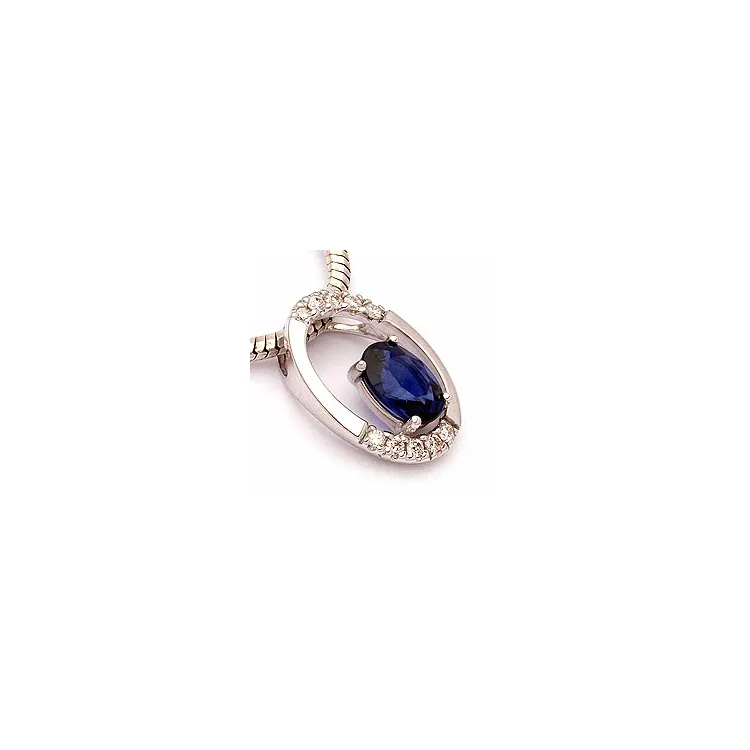 ovalt safir vedhæng i 14 karat hvidguld 0,06 ct 0,65 ct