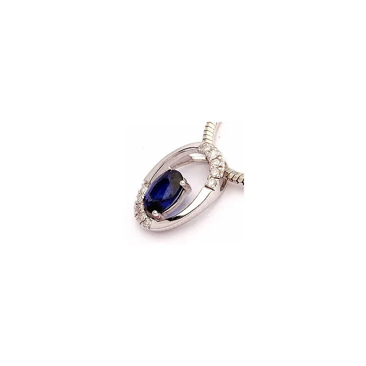 ovalt safir vedhæng i 14 karat hvidguld 0,06 ct 0,65 ct