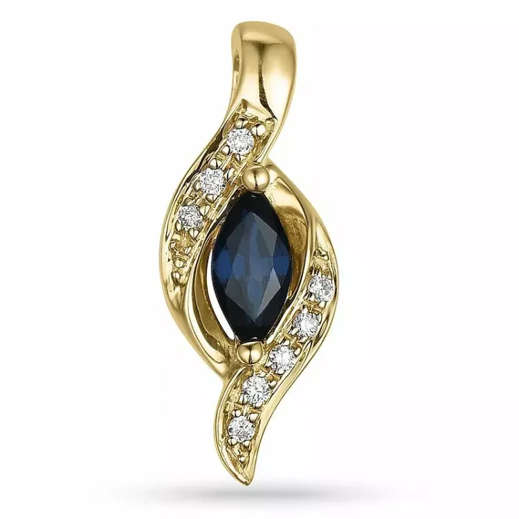 safir diamantvedhæng i 14 karat guld 0,04 ct 0,34 ct