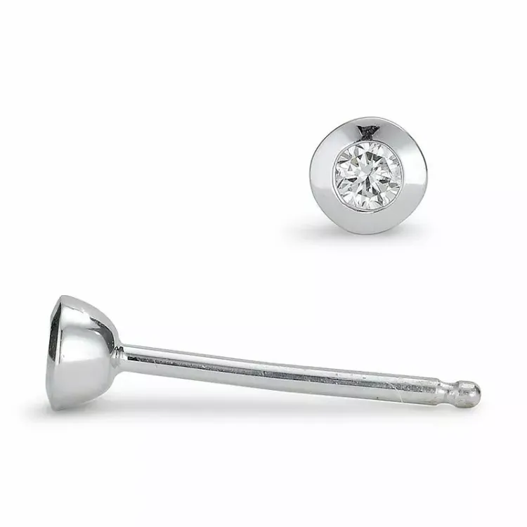 2 x 0,05 ct diamant solitaireørestikker i 14 karat hvidguld med diamant
