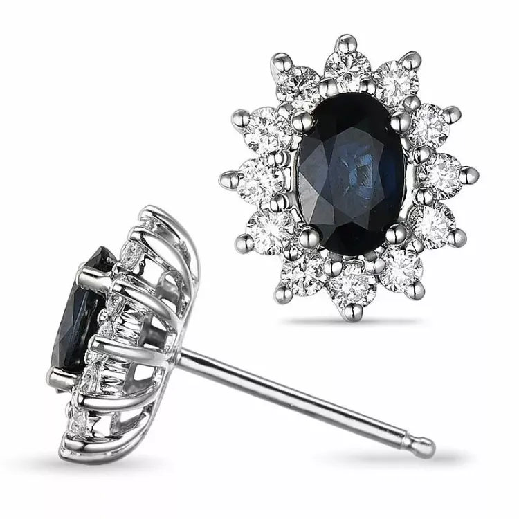 safir rosetørestikker i 14 karat hvidguld med diamant og safir