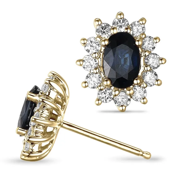 safir rosetørestikker i 14 karat guld med diamant og safir