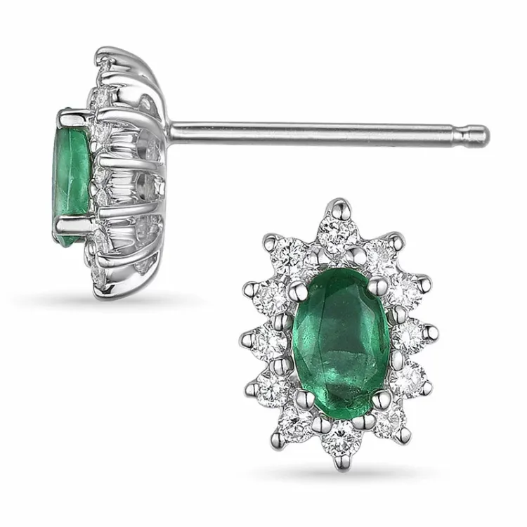 roset smaragd øreringe i 14 karat hvidguld med diamant og smaragd
