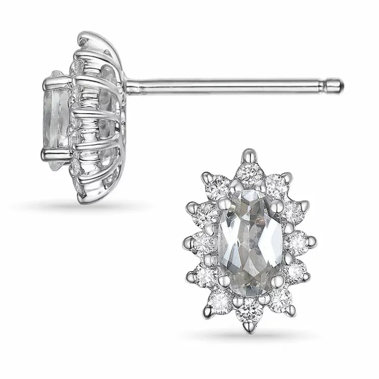 Kvarts rosetørestikker i 14 karat hvidguld med diamanter og kvarts