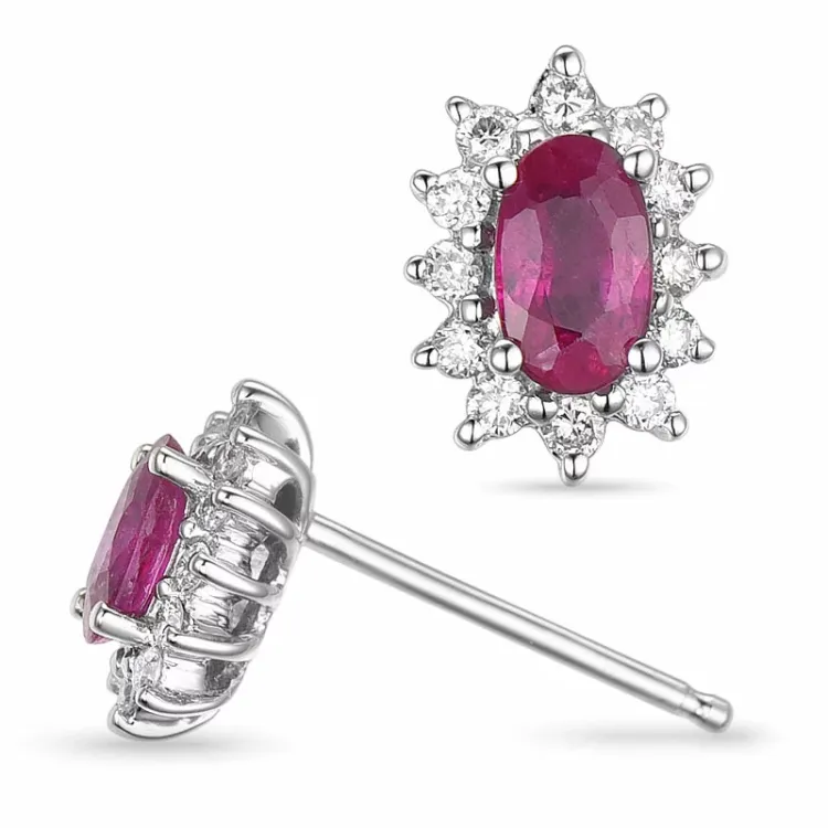 granat rosetørestikker i 14 karat hvidguld med diamant og granat 