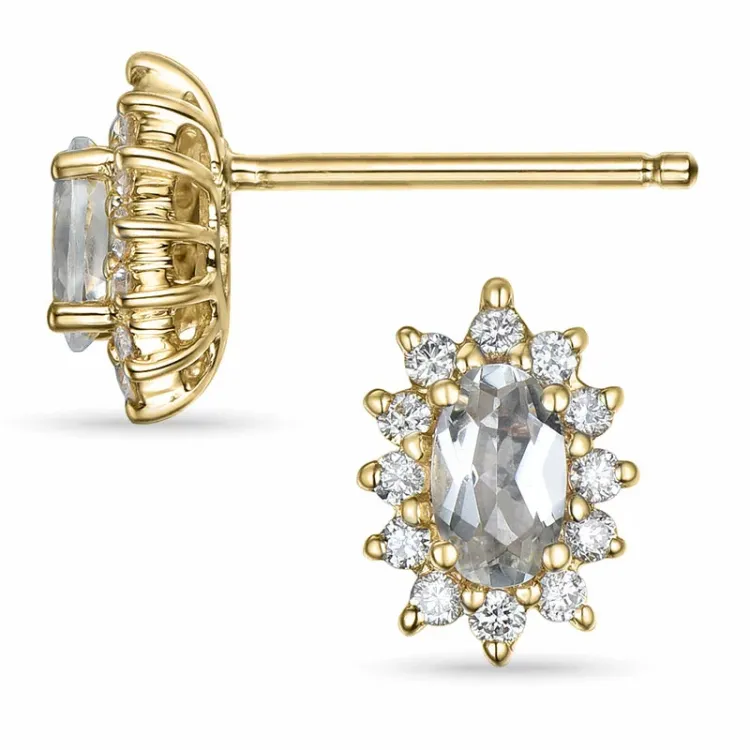 hvide kvarts rosetørestikker i 14 karat guld med diamant og kvarts