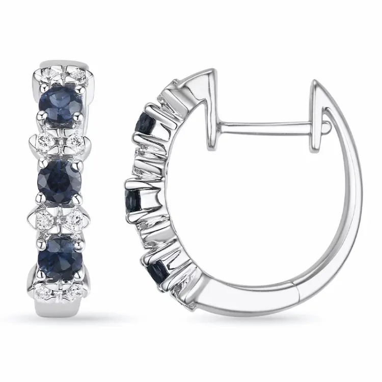 16 mm safir creoler i 14 karat hvidguld med diamant og safir