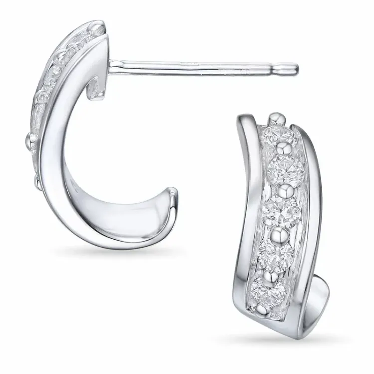 diamant halvcreoler i 14 karat hvidguld med diamant