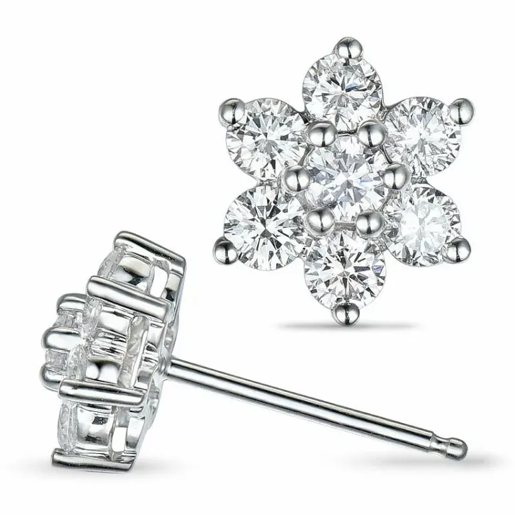 Blomster brillantøreringe i 14 karat hvidguld med diamanter