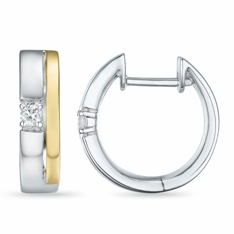 13 mm creoler i 14 karat guld og hvidguld med diamant
