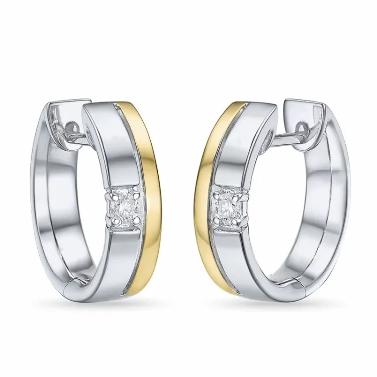 13 mm creoler i 14 karat guld og hvidguld med diamant