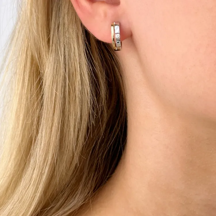 13 mm creoler i 14 karat guld og hvidguld med diamant