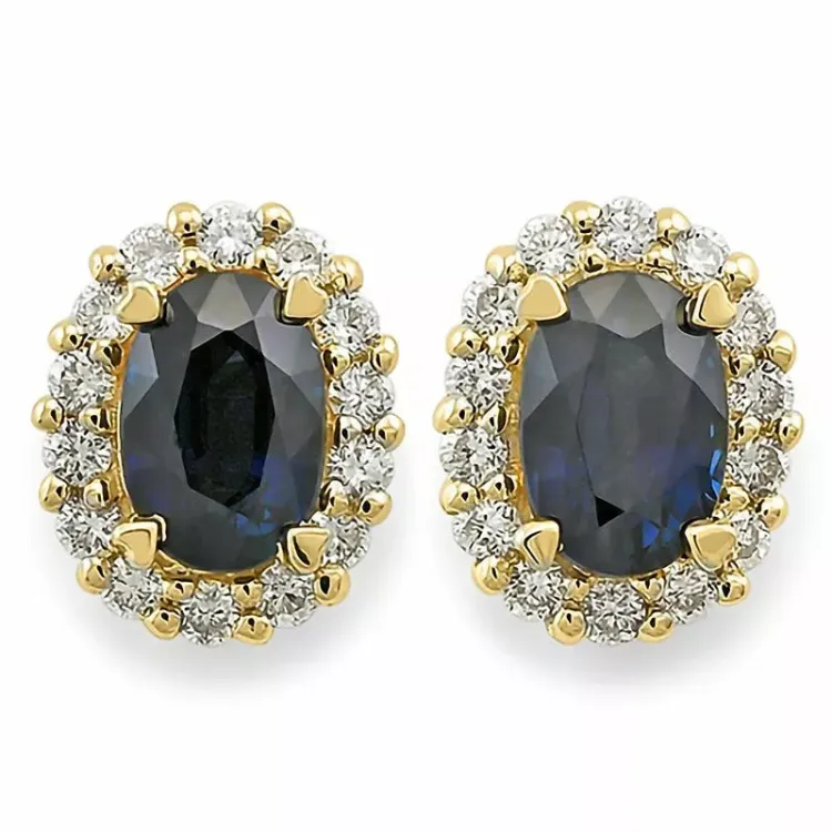 safir ørestikker i 14 karat guld med diamant og safir