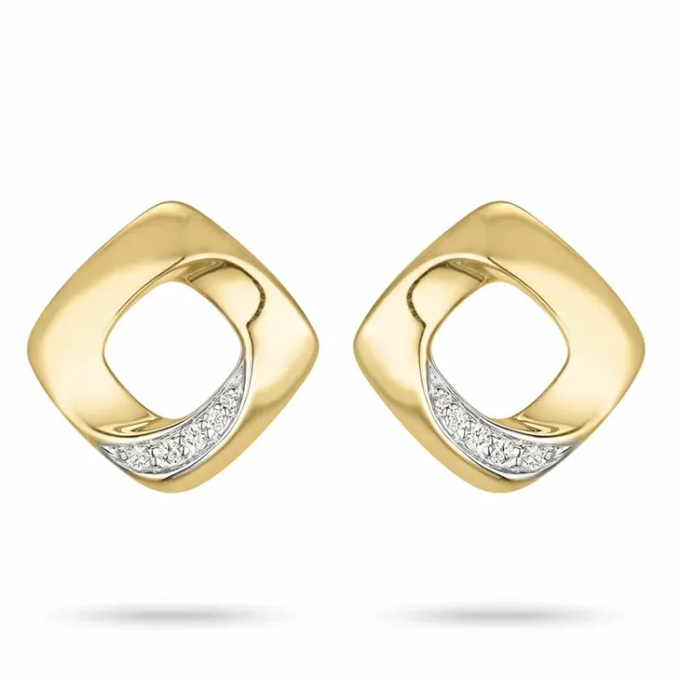 firkantet diamant ørestikker i 14 karat guld og hvidguld med diamant