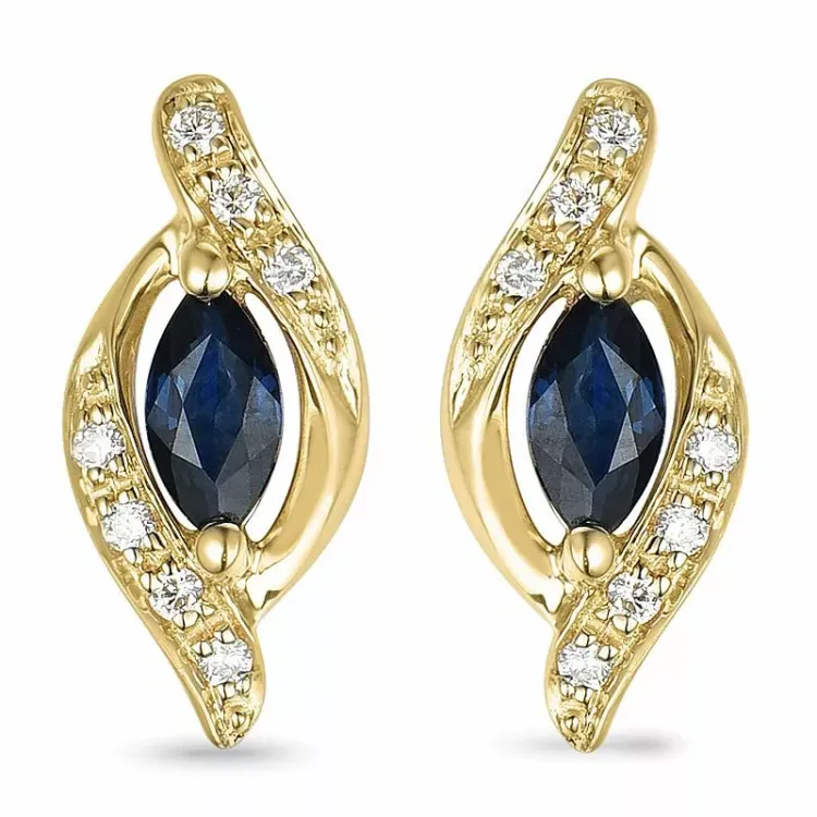 safir ørestikker i 14 karat guld med diamant og safir