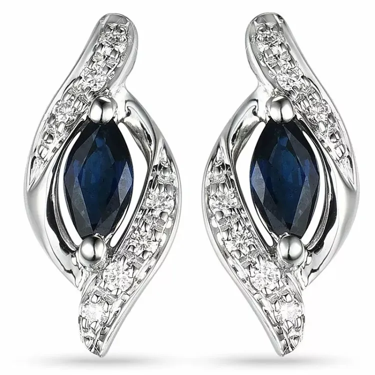 Safir diamantøreringe i 14 karat hvidguld med diamanter og safirer