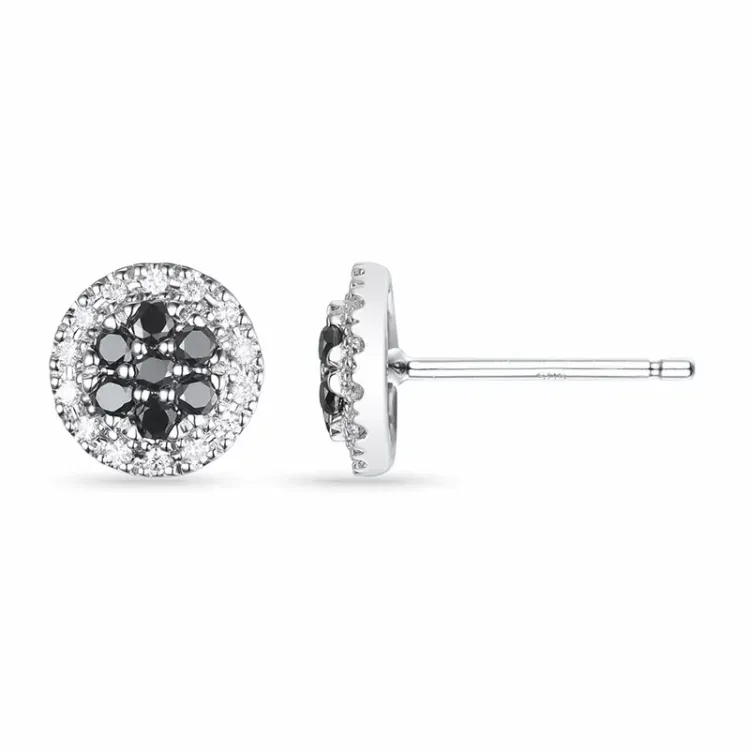 runde diamant ørestikker i 14 karat hvidguld med diamant og sort diamant 