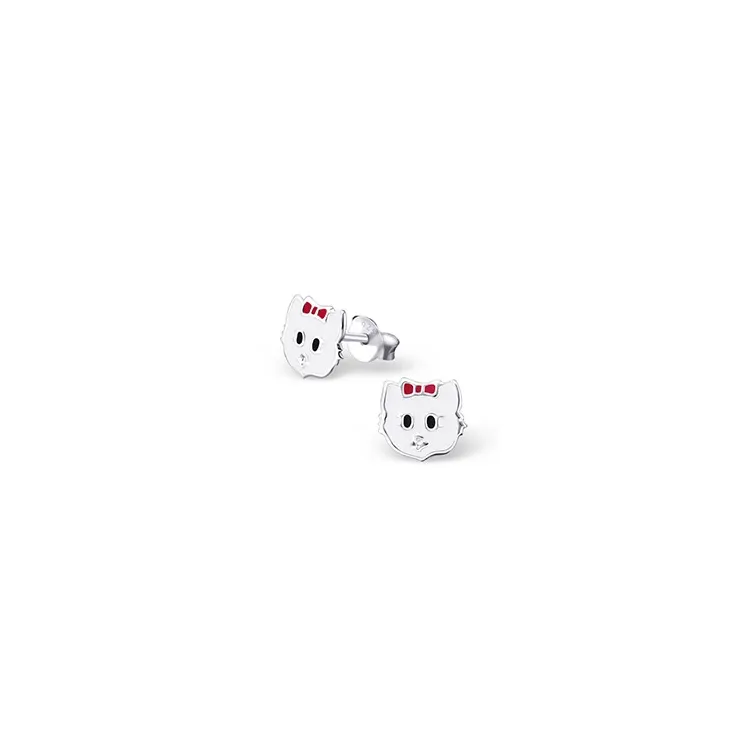 katte emalje øreringe i sølv