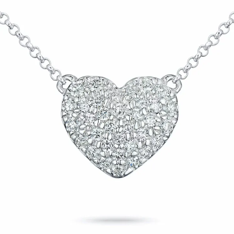 42 cm halskæde med hjertevedhæng i 14 karat hvidguld 0,25 ct